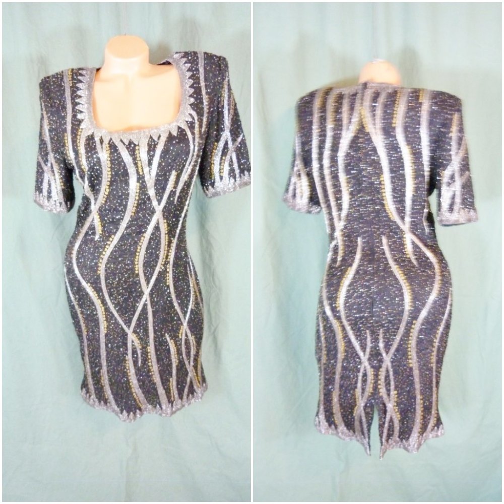 Brilliante JA Large Beaded Sequin Cocktail Dress